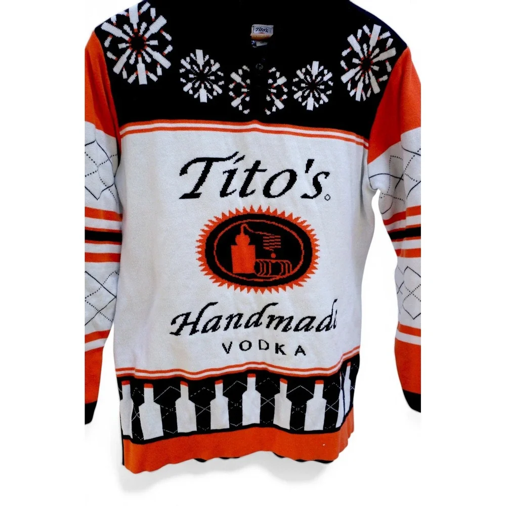 Tito's Handmade Vodka Ugly Holiday Quarter-Zip Sweater Size Small - New Unworn